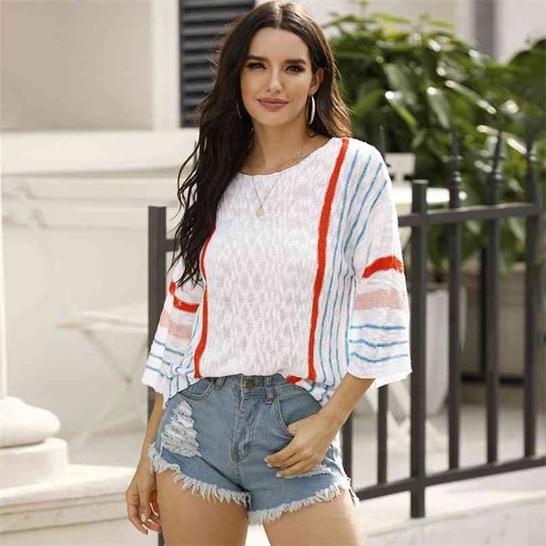 winter women pullover knitwear sweater red blue striped flared sleeve loose casual female crew neck autumn s 210604, White;black
winter women pullover knitwear sweater red blue striped flared sleeve loose casual female crew neck autumn s 210604, White;black