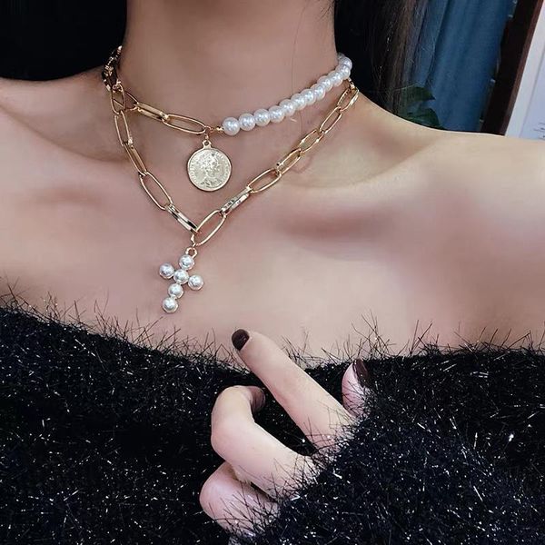 pendant necklaces 2021 fashion imitation pearl cross choker for women vintage metal chain necklace y2k jewelry girl 90s gift, Silver
pendant necklaces 2021 fashion imitation pearl cross choker for women vintage metal chain necklace y2k jewelry girl 90s gift, Silver