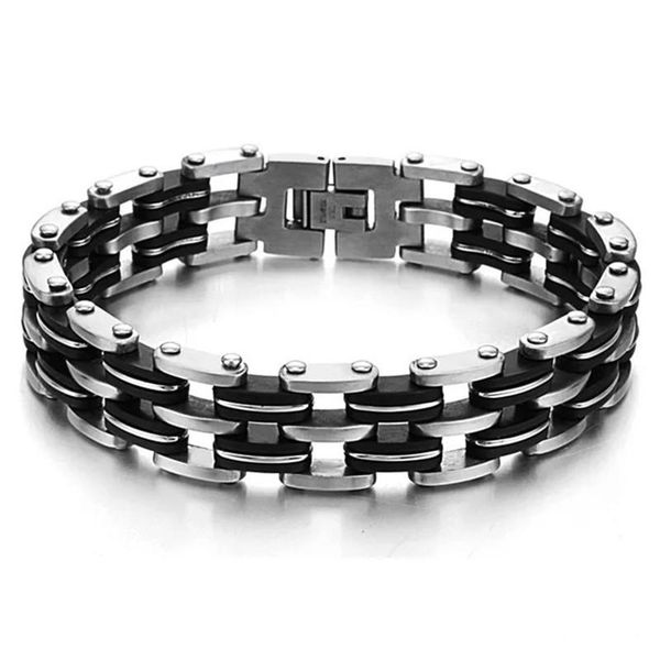 link, chain stainless steel & silicone punk man bracelet male jewelry metal biker men's motorcycle brcelet, Black
link, chain stainless steel & silicone punk man bracelet male jewelry metal biker men's motorcycle brcelet, Black
