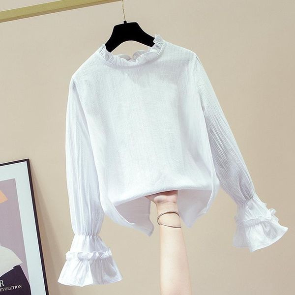 women 2021 early autumn korean long flare sleeves ol style solid blouses female fashion stand collar chiffon shirts t59 women's &, White
women 2021 early autumn korean long flare sleeves ol style solid blouses female fashion stand collar chiffon shirts t59 women's &, White