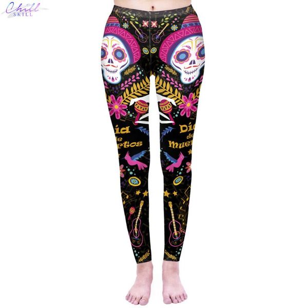 women's leggings chill skill fashion women dia de muertos printed leggins punk workou slim fitness pants, Black
women's leggings chill skill fashion women dia de muertos printed leggins punk workou slim fitness pants, Black