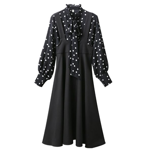 women set tow pieces black sleeveless button strap skirt bow collar long sleeve polka dot t0444 210514, White
women set tow pieces black sleeveless button strap skirt bow collar long sleeve polka dot t0444 210514, White