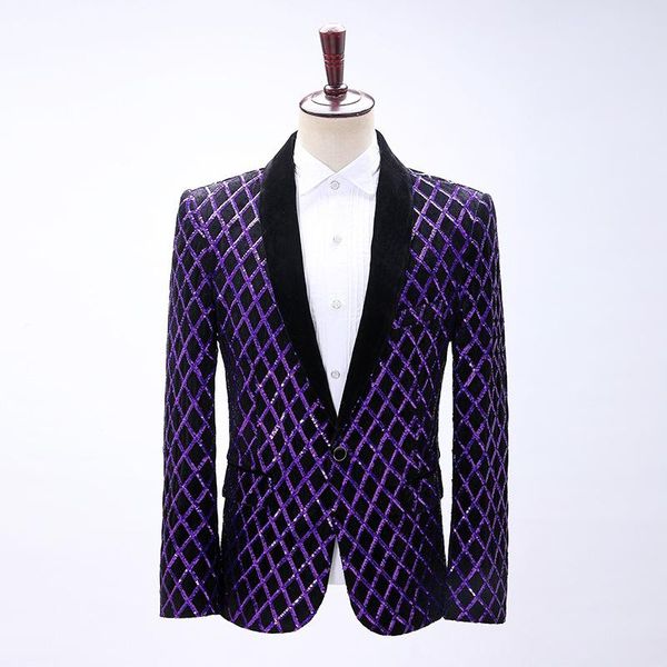 purple diamond grid sequins dress blazer for men nightclub stage mens suit jacket wedding party single button men's suits & blazers, White;black
purple diamond grid sequins dress blazer for men nightclub stage mens suit jacket wedding party single button men's suits & blazers, White;black