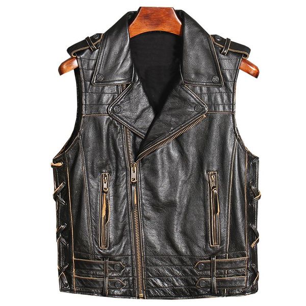 men's vests classic leather motorcycle biker vest vintage black lace up short style thick cowhide punk genuine zipper, Black;white
men's vests classic leather motorcycle biker vest vintage black lace up short style thick cowhide punk genuine zipper, Black;white