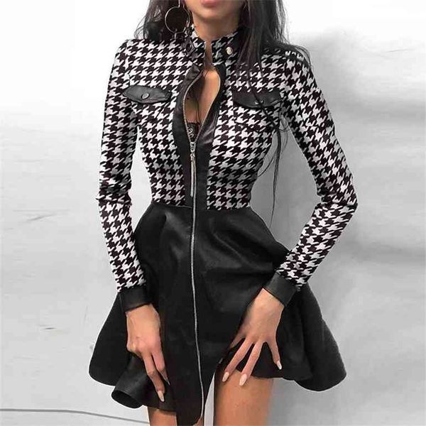 autumn zipper pockets pu leather dress women lace mesh sleeve patchwork party dress elegant stand neck button mini dresses, Black;gray
autumn zipper pockets pu leather dress women lace mesh sleeve patchwork party dress elegant stand neck button mini dresses, Black;gray