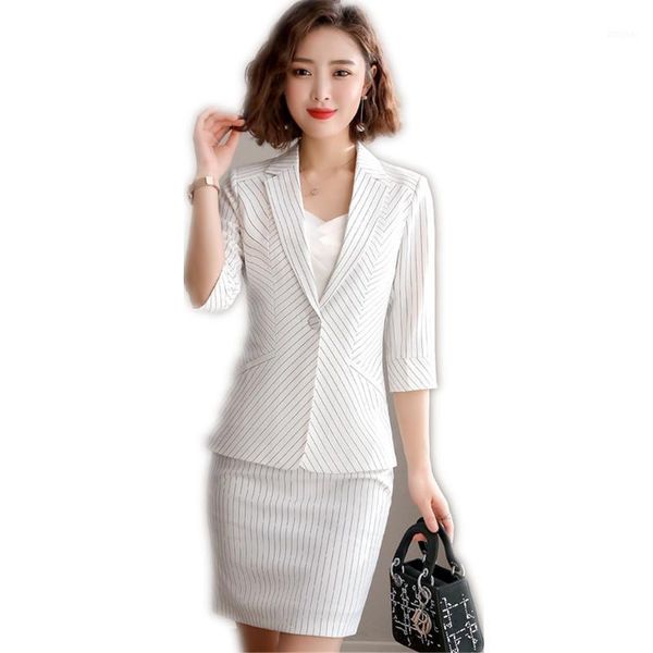 summer ladies skirt suit set casual office wear slim fit striped women blazer trousers elegant two piece dress, White
summer ladies skirt suit set casual office wear slim fit striped women blazer trousers elegant two piece dress, White