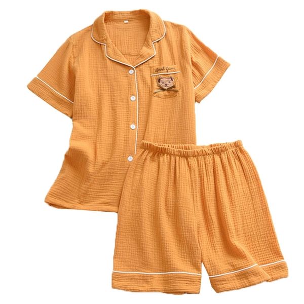 women's sleepwear summer new girls cute little bear printed short sleeve+shorts 2pcs pajamas set solid women gauze cotton househol, Black;red
women's sleepwear summer new girls cute little bear printed short sleeve+shorts 2pcs pajamas set solid women gauze cotton househol, Black;red