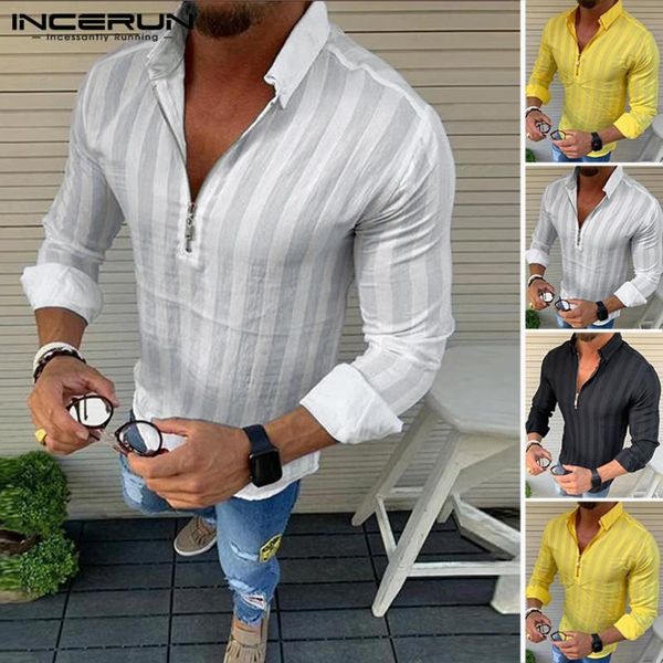 men's casual shirts incerun 2021 stylish men striped shirt zipper lapel streetwear blouse slim long sleeve leisure brand mens s-5xl, White;black
men's casual shirts incerun 2021 stylish men striped shirt zipper lapel streetwear blouse slim long sleeve leisure brand mens s-5xl, White;black