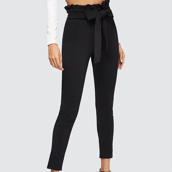 elegant paperbag waist belted detail womens pants solid high skinny frill trim elastic spring summer, Black;white
elegant paperbag waist belted detail womens pants solid high skinny frill trim elastic spring summer, Black;white