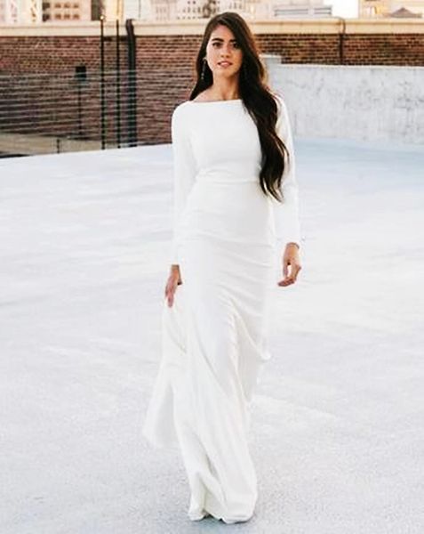 autumn simple mermaid wedding dresses long sleeve satin bridal gowns back button modest muslim reception dress sweep train, White
autumn simple mermaid wedding dresses long sleeve satin bridal gowns back button modest muslim reception dress sweep train, White
