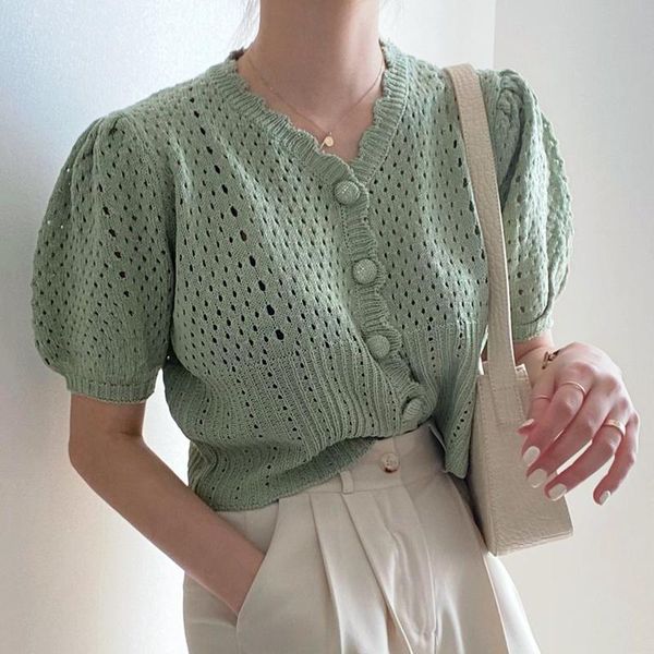 women's knits & tees korean chic temperament, gentle and thin, v-neck, loose-fitting, short hollow, puff sleeve knit sweater, women, White
women's knits & tees korean chic temperament, gentle and thin, v-neck, loose-fitting, short hollow, puff sleeve knit sweater, women, White
