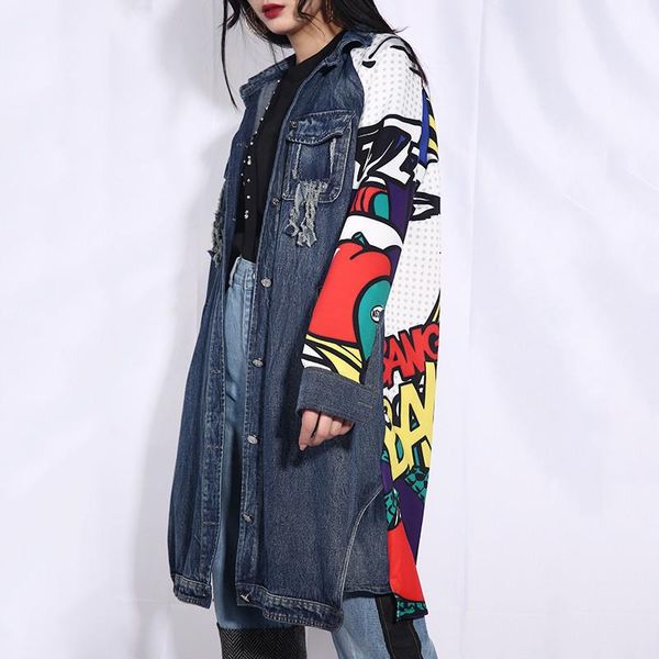 women's trench coats 2021 spring autumn women coat fashion lapel long sleeve blue pattern printed loose denim big size cowboy m81, Tan;black
women's trench coats 2021 spring autumn women coat fashion lapel long sleeve blue pattern printed loose denim big size cowboy m81, Tan;black