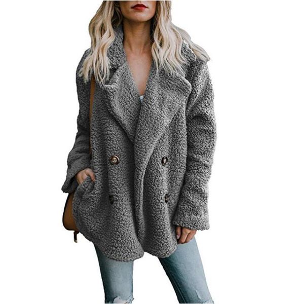 fall/winter 2021 women's plush button double-breasted long sleeve loose plus size lapel pocket coat woolen wool & blends, Black
fall/winter 2021 women's plush button double-breasted long sleeve loose plus size lapel pocket coat woolen wool & blends, Black