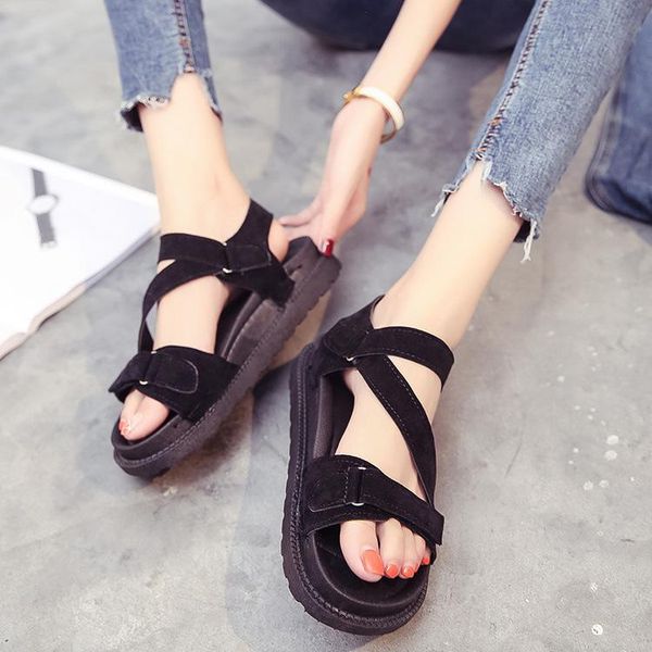 open toe flat leisure with platform sandals women summer solid ladies shoes casual hook loop basic, Black
open toe flat leisure with platform sandals women summer solid ladies shoes casual hook loop basic, Black