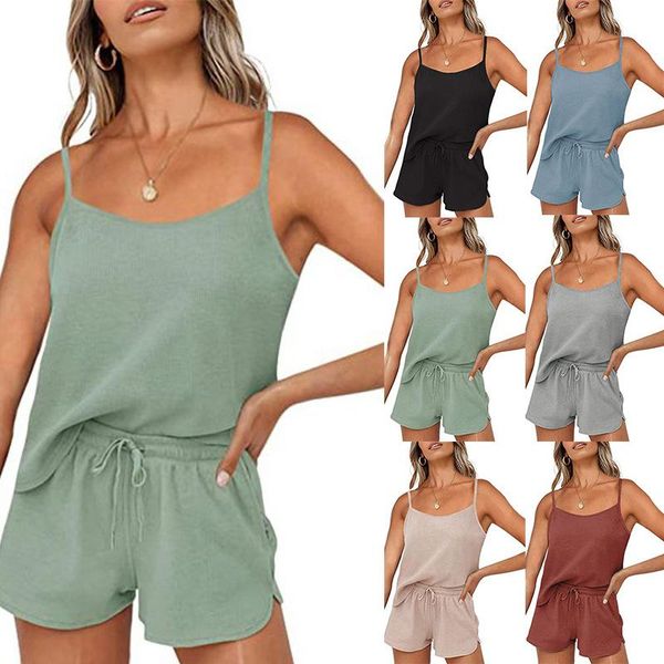 women's tracksuits donsignet 2021 summer solid color home wear sling shorts outfits ribbed conjunto feminino women crop two-piece set, Gray
women's tracksuits donsignet 2021 summer solid color home wear sling shorts outfits ribbed conjunto feminino women crop two-piece set, Gray