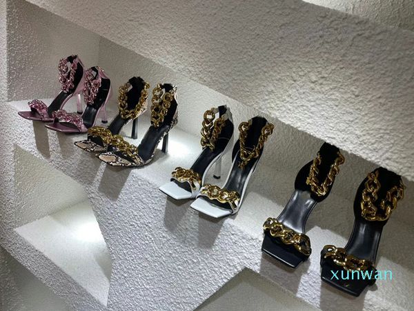 2021 stilettos sandals women real leather narrow band metal chain ankle strap sandalias summer elegant banquet shoes, Black
2021 stilettos sandals women real leather narrow band metal chain ankle strap sandalias summer elegant banquet shoes, Black