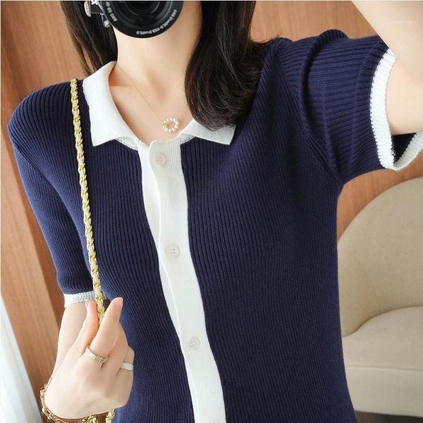 women's t-shirt ladies 2021 summer pure cotton knitted casual lapel stitching short-sleeved plus size tees, White
women's t-shirt ladies 2021 summer pure cotton knitted casual lapel stitching short-sleeved plus size tees, White