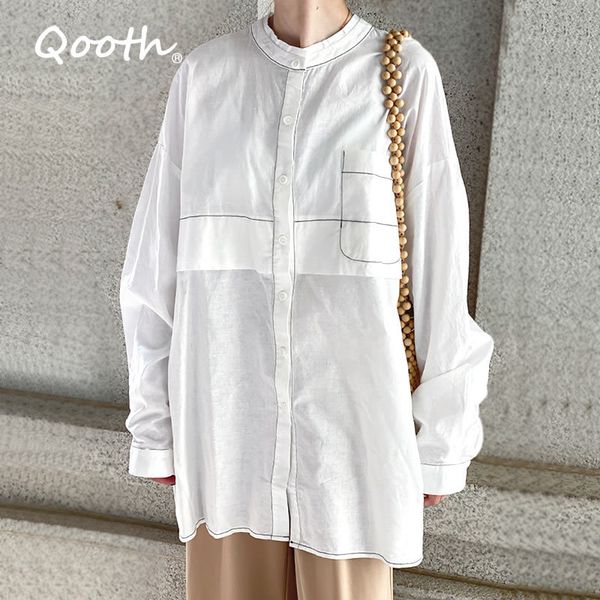 qooth cotton linen color match o-neck shirt womens single breasted long sleeve loose blouse mid-length straight shirt qt693 210518, White
qooth cotton linen color match o-neck shirt womens single breasted long sleeve loose blouse mid-length straight shirt qt693 210518, White