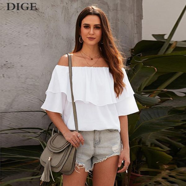 women's blouses & shirts 2021 casual chiffon shirt female slash neck fashion ruffled middle sleeve loose short clothing b0699, White
women's blouses & shirts 2021 casual chiffon shirt female slash neck fashion ruffled middle sleeve loose short clothing b0699, White