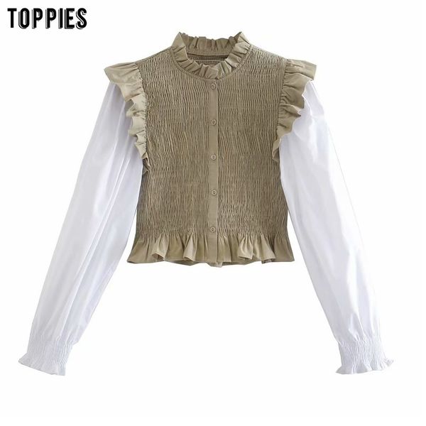 ies woman long sleeve spliced blouses shirts ruffles elastic cropped female korean fashion clothes 210412, White
ies woman long sleeve spliced blouses shirts ruffles elastic cropped female korean fashion clothes 210412, White