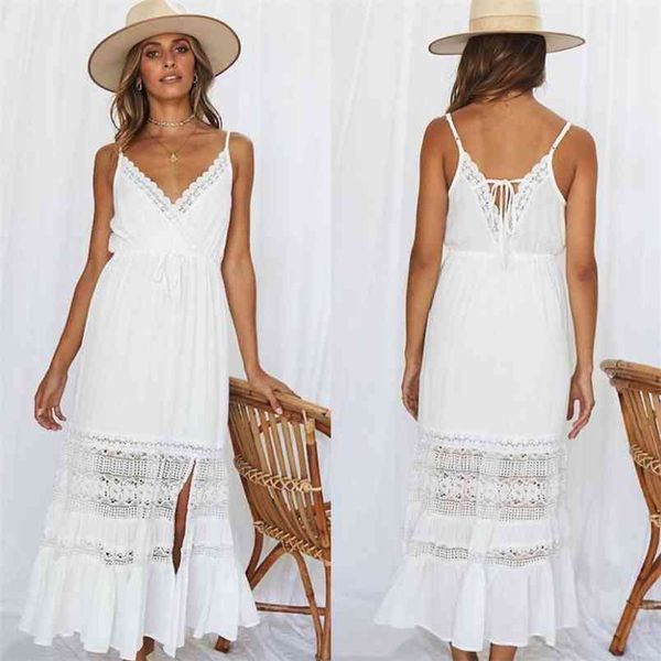 summer dress lace suspenders women's v-neck big swing maxi female solid white hollow out split long robes 210517, Black;gray
summer dress lace suspenders women's v-neck big swing maxi female solid white hollow out split long robes 210517, Black;gray