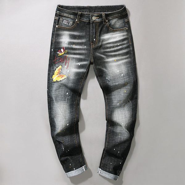 men's fashion trend jeans retro denim pants casual hiphop embroidery trousers, Blue
men's fashion trend jeans retro denim pants casual hiphop embroidery trousers, Blue