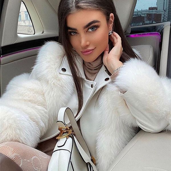 women's fur & faux winter furry women overcoat cropped and leather patchwork jacket short fake coat outwear, Black
women's fur & faux winter furry women overcoat cropped and leather patchwork jacket short fake coat outwear, Black