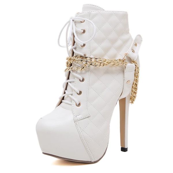 boots white gold chain platform 14cm heeled ankle women's autumn shoes stilettos ladies vrouwen laarzen, Black
boots white gold chain platform 14cm heeled ankle women's autumn shoes stilettos ladies vrouwen laarzen, Black