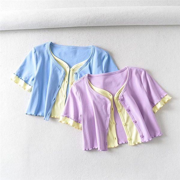 women's tanks & camis contrast color fake two-piece knitted short-sleeved t-shirt short cardigan exposed navel female summer, White
women's tanks & camis contrast color fake two-piece knitted short-sleeved t-shirt short cardigan exposed navel female summer, White
