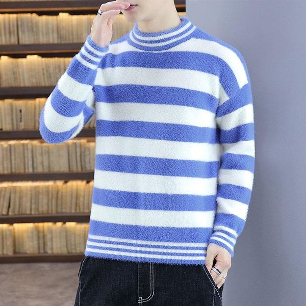 men's sweaters 2022 woolen half turtleneck wide striped sweater autumn and winter youth loose, White;black
men's sweaters 2022 woolen half turtleneck wide striped sweater autumn and winter youth loose, White;black