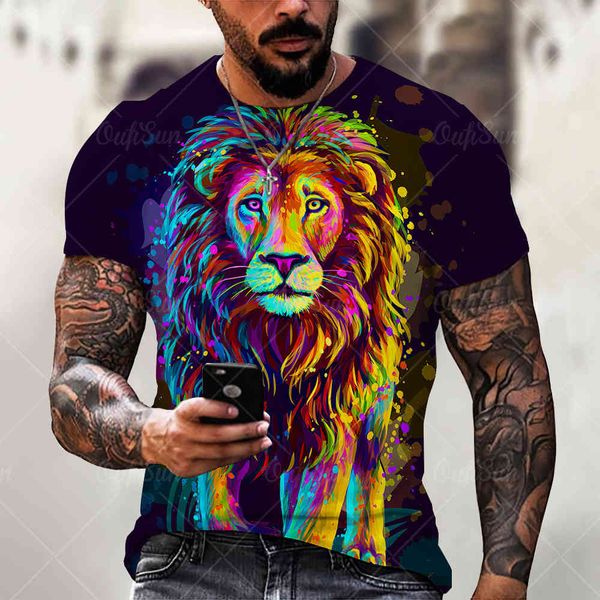 summer new t-shirt domineering lion digital printing animal novel pattern men's loose sports 3d t-shirtm71j, White;black 
summer new t-shirt domineering lion digital printing animal novel pattern men's loose sports 3d t-shirtm71j, White;black