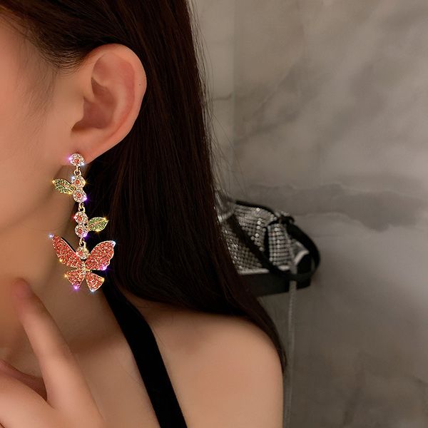 925 silver needle diamond pink butterfly earrings exaggerated earrings fashion net hongsen long leaf earrings, Golden;silver
925 silver needle diamond pink butterfly earrings exaggerated earrings fashion net hongsen long leaf earrings, Golden;silver