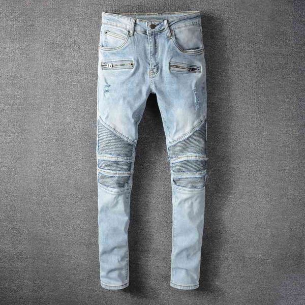 men's jeans fashion streetwear men retro light blue ripped denim punk trousers spliced designer hip hop biker pants h
men's jeans fashion streetwear men retro light blue ripped denim punk trousers spliced designer hip hop biker pants h