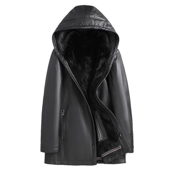 men's leather & faux real clothes mink liner whole fur parka coat mid-length mens clothing jackets, Black
men's leather & faux real clothes mink liner whole fur parka coat mid-length mens clothing jackets, Black