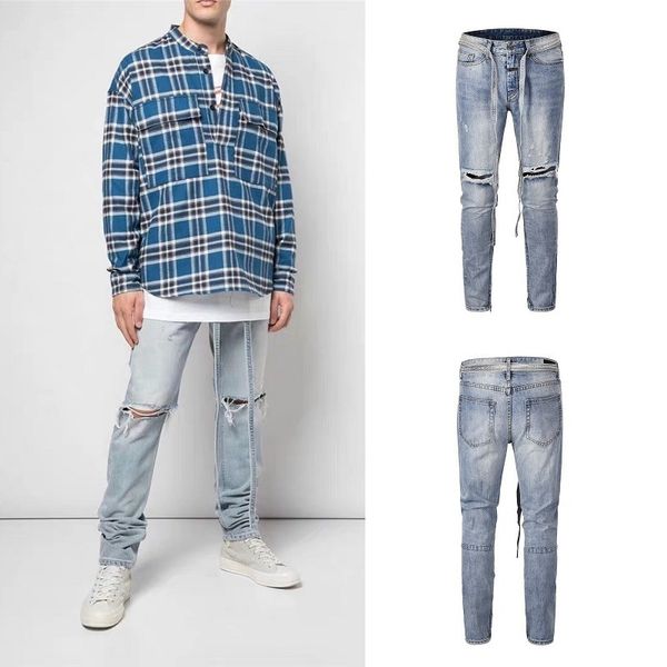 fashion jeans high street justin bieber the same ribbon with holes in leg slim pants, Blue 
fashion jeans high street justin bieber the same ribbon with holes in leg slim pants, Blue