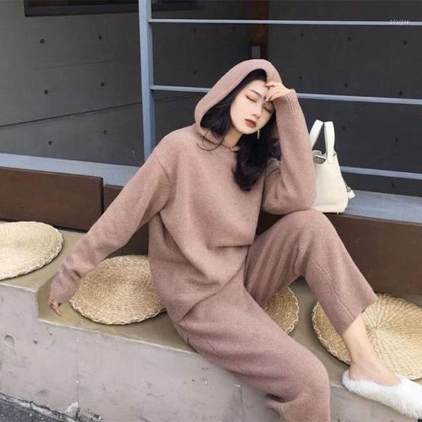autumn and winter knit sweater hooded women tracksuit long sleeve cashmere pullovers elastic pants suit sporting set women's sweaters, White;black
autumn and winter knit sweater hooded women tracksuit long sleeve cashmere pullovers elastic pants suit sporting set women's sweaters, White;black
