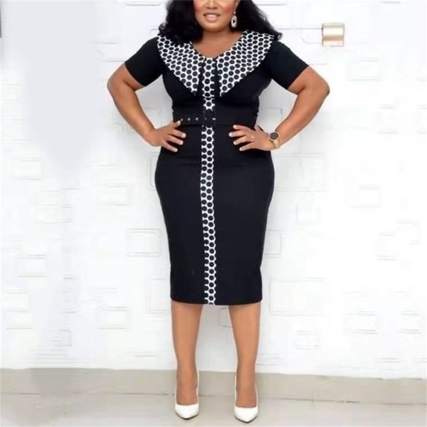 african dresses for women fashion africa big size dot patchwork bodycon mid calf elegant business work wear dress midi 210510, Black;gray
african dresses for women fashion africa big size dot patchwork bodycon mid calf elegant business work wear dress midi 210510, Black;gray