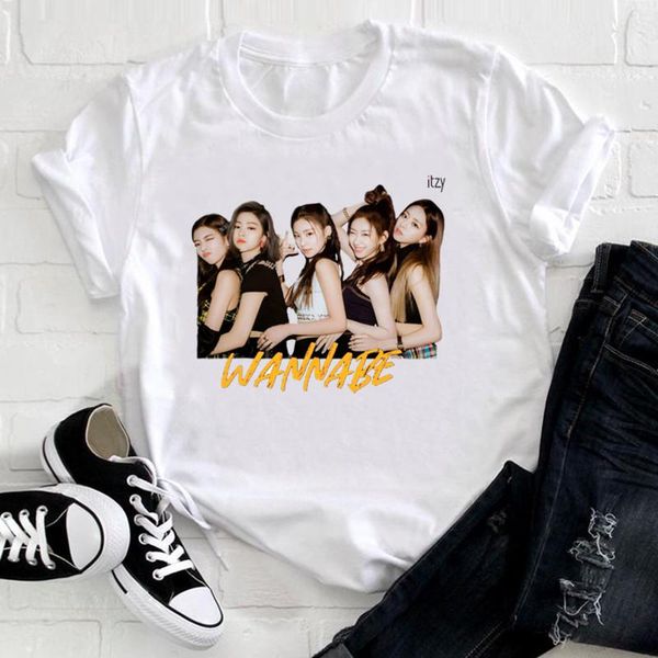 women's t-shirt tshirt itzy wannabe print women korean kpop graphic tees 90s summer short sleeve tee female streetwear, White
women's t-shirt tshirt itzy wannabe print women korean kpop graphic tees 90s summer short sleeve tee female streetwear, White