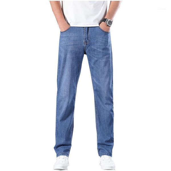 summer lightweight straight stretch jeans classic pocket leather style business casual young men's thin denim, Blue
summer lightweight straight stretch jeans classic pocket leather style business casual young men's thin denim, Blue
