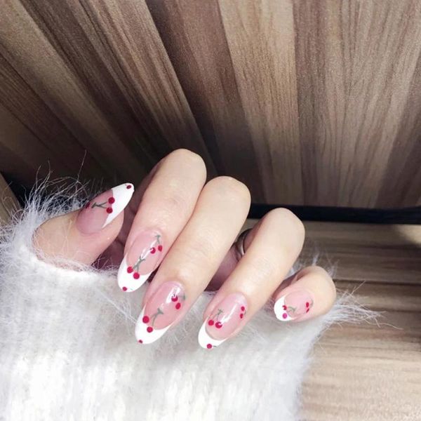 false nails 24pcs/box cherry french almond with press glue wearable fake full cover nail tips on manicure tool, Red;gold
false nails 24pcs/box cherry french almond with press glue wearable fake full cover nail tips on manicure tool, Red;gold