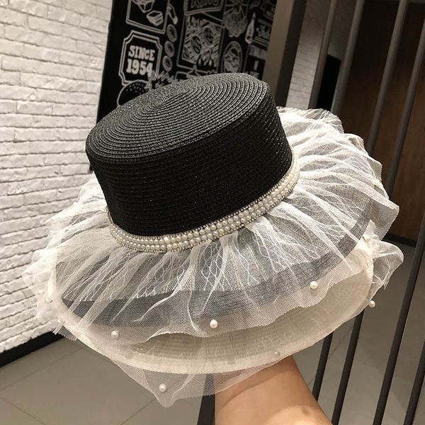 designer lace pearl flat children's summer outing sun shading versatile straw hat, Yellow
designer lace pearl flat children's summer outing sun shading versatile straw hat, Yellow