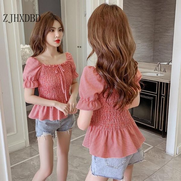 women's blouses & shirts 2021 summer korean bubble sleeve shirt waist slimming plaid women red square collars puff sweet clothes, White
women's blouses & shirts 2021 summer korean bubble sleeve shirt waist slimming plaid women red square collars puff sweet clothes, White