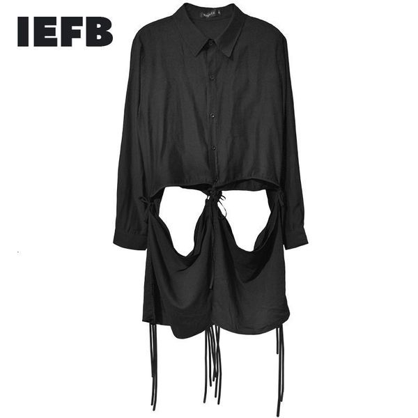 iefb japanese streetwear fashion design black mid length shirts for men spring summer trend casual bandage hollow out 210524, White;black
iefb japanese streetwear fashion design black mid length shirts for men spring summer trend casual bandage hollow out 210524, White;black