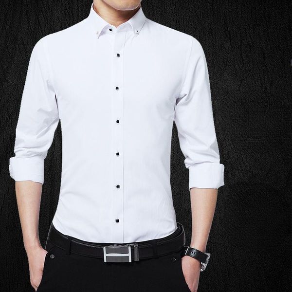 men's casual shirts button up cotton long sleeve solid white non iron korean slim formal business standard-fit dress shirt, White;black
men's casual shirts button up cotton long sleeve solid white non iron korean slim formal business standard-fit dress shirt, White;black