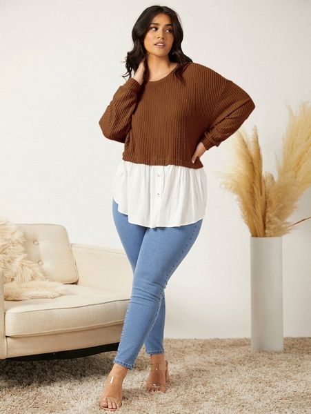 plus waffle knit drop shoulder tee r0gy#, Black
plus waffle knit drop shoulder tee r0gy#, Black