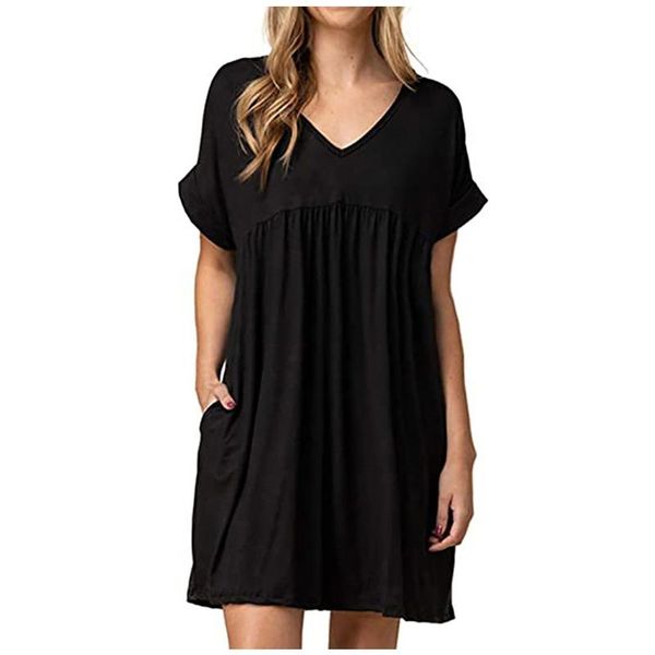 casual dresses women solid color v-neck knee-length dress short sleeve ruffle loose swing female straight vestidos, Black;gray
casual dresses women solid color v-neck knee-length dress short sleeve ruffle loose swing female straight vestidos, Black;gray