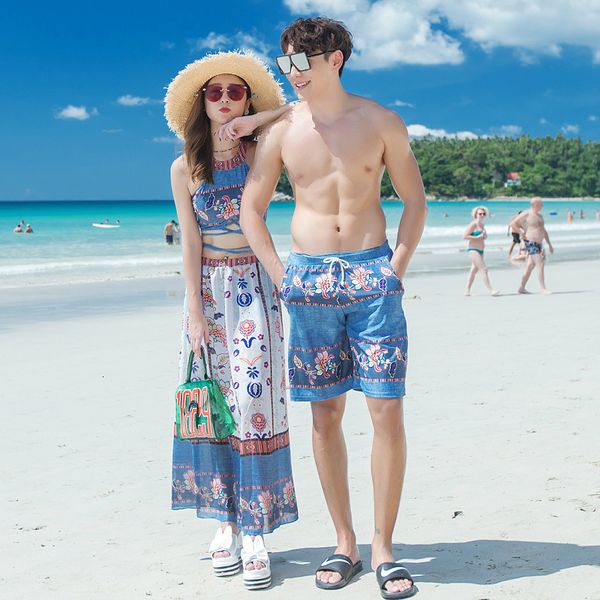 couple's steel bracket gathered split flat bikini three piece women's men's swimsuit beach pants, White;black
couple's steel bracket gathered split flat bikini three piece women's men's swimsuit beach pants, White;black