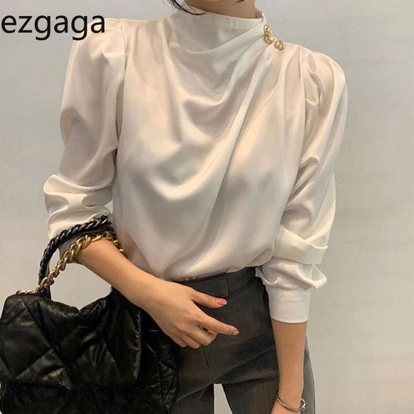 ezgaga office lady blouse korean chic spring elegant stand collar button all-match puff sleeve solid loose women shirts fashion 210430, White
ezgaga office lady blouse korean chic spring elegant stand collar button all-match puff sleeve solid loose women shirts fashion 210430, White