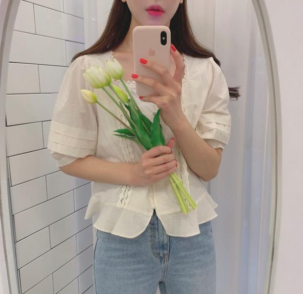 women's blouses & shirts alien kitty elegant vintage solid 2021 summer korean style women square collar puff sleeve shirt femme blusas, White 
women's blouses & shirts alien kitty elegant vintage solid 2021 summer korean style women square collar puff sleeve shirt femme blusas, White