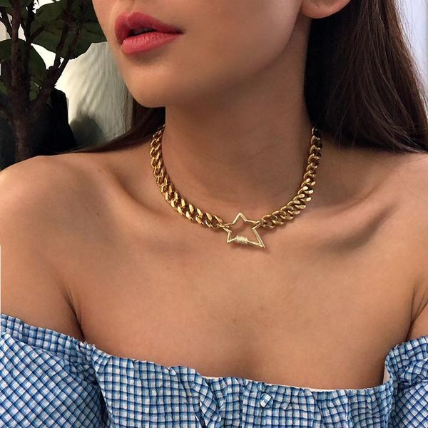 pendant necklaces chuangu 2021 star carabiner choker necklace gold heavy cuban link chain for women screw lock clasp, Silver
pendant necklaces chuangu 2021 star carabiner choker necklace gold heavy cuban link chain for women screw lock clasp, Silver